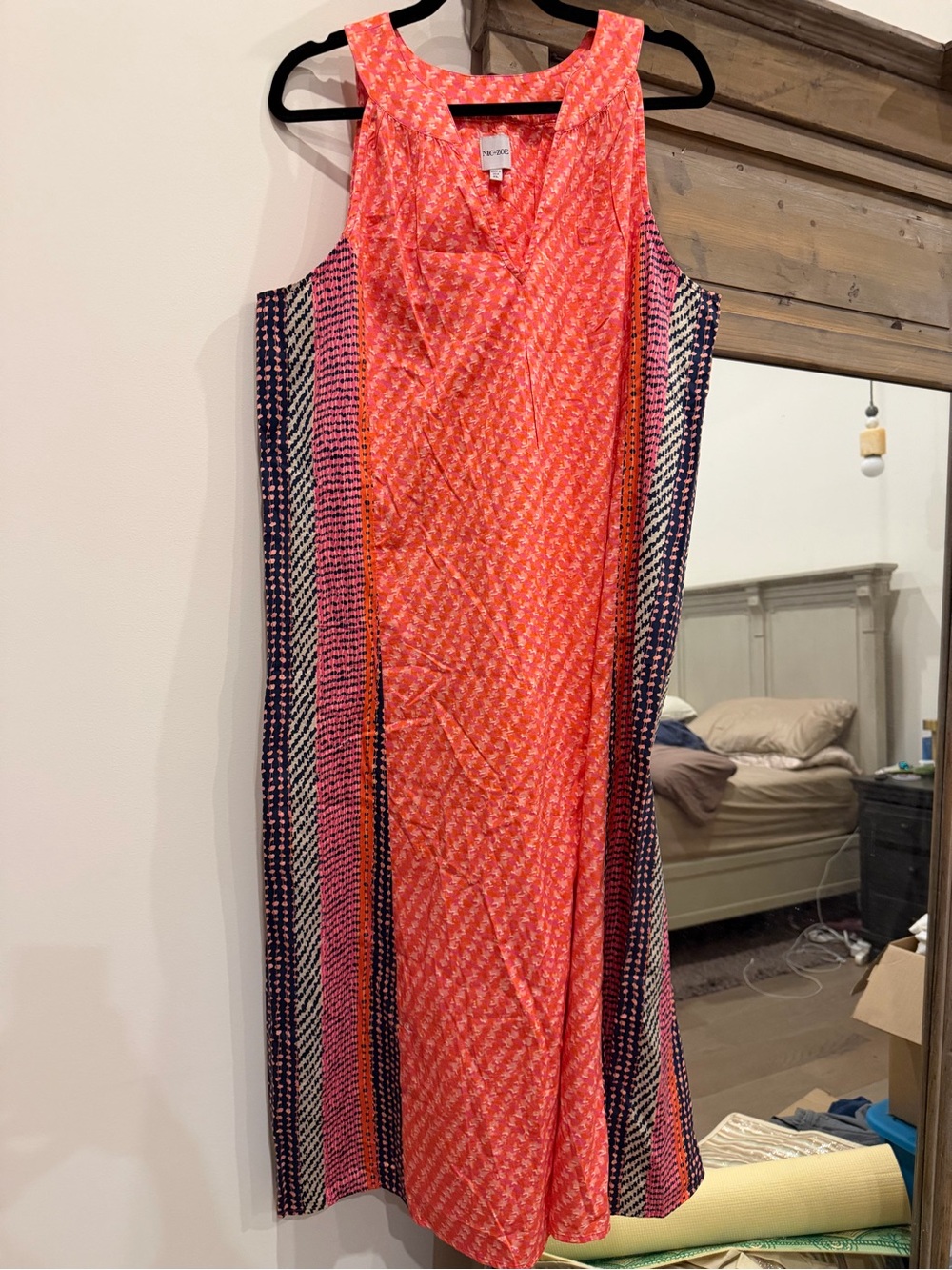 NIC+ZOE Coral and Navy Patterned Sleeveless Maxi Dress